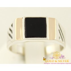Серебряное кольцо 875 проба. Мужская печатка с вставкой золота 375 пробы. 475з
